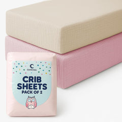 Muslin Crib Sheets for Baby Girl Large Size 52x28x9 inches 2 Pack , Soft Breathable Muslin Fabric, Fits Standard Crib Mattress Sheet, No Shrink Perfect Fit, Durable Baby Bed Sheets