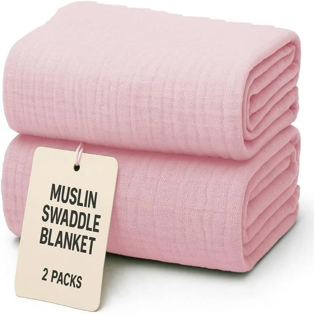 2 Packs Swaddle Blankets for Unisex, Newborn Receiving Blanket, Large 40 x 4 inches, Soft Breathable Muslin Baby Swaddles for Boys & Girls