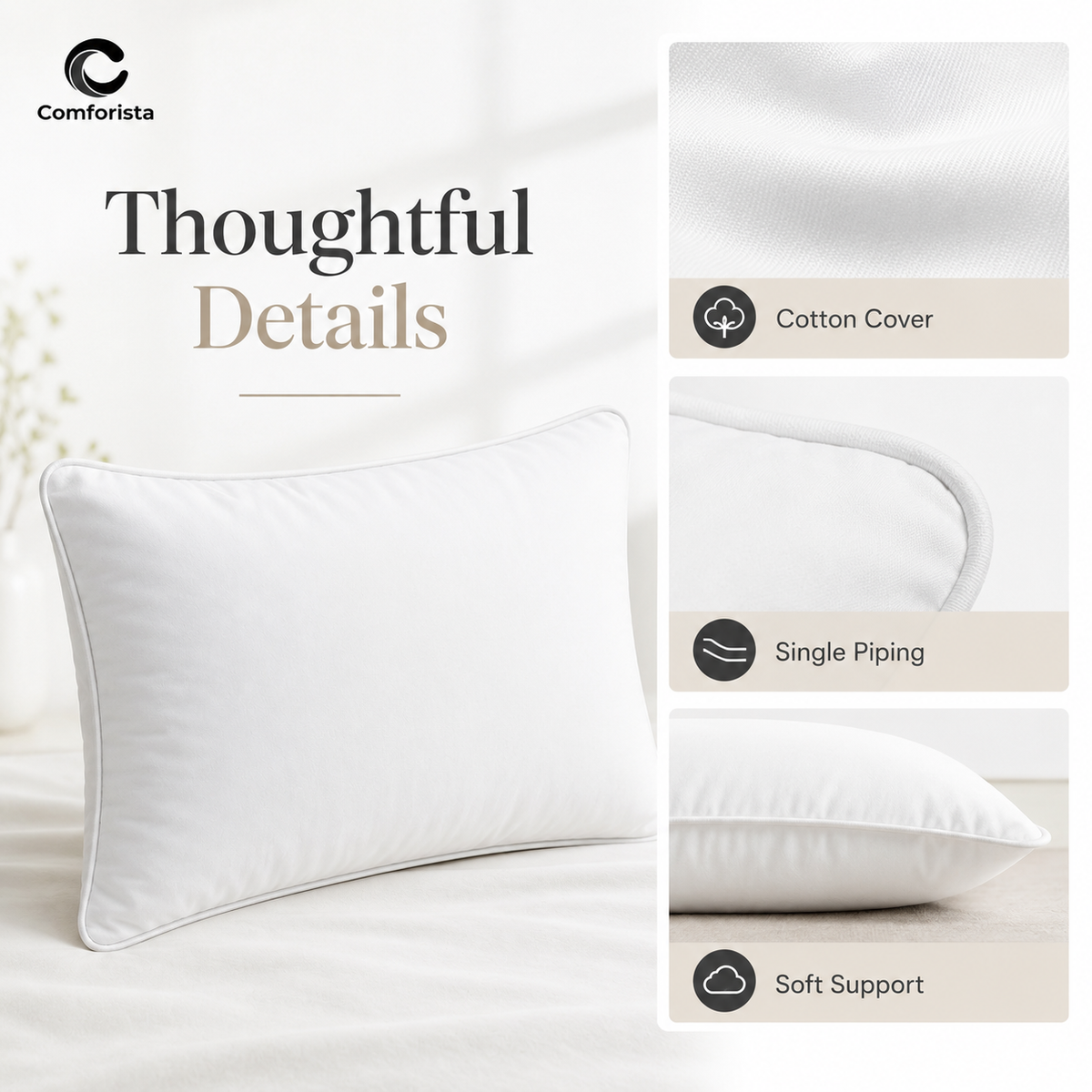 Comforista Piped Edge Bed Pillows Pack of 2