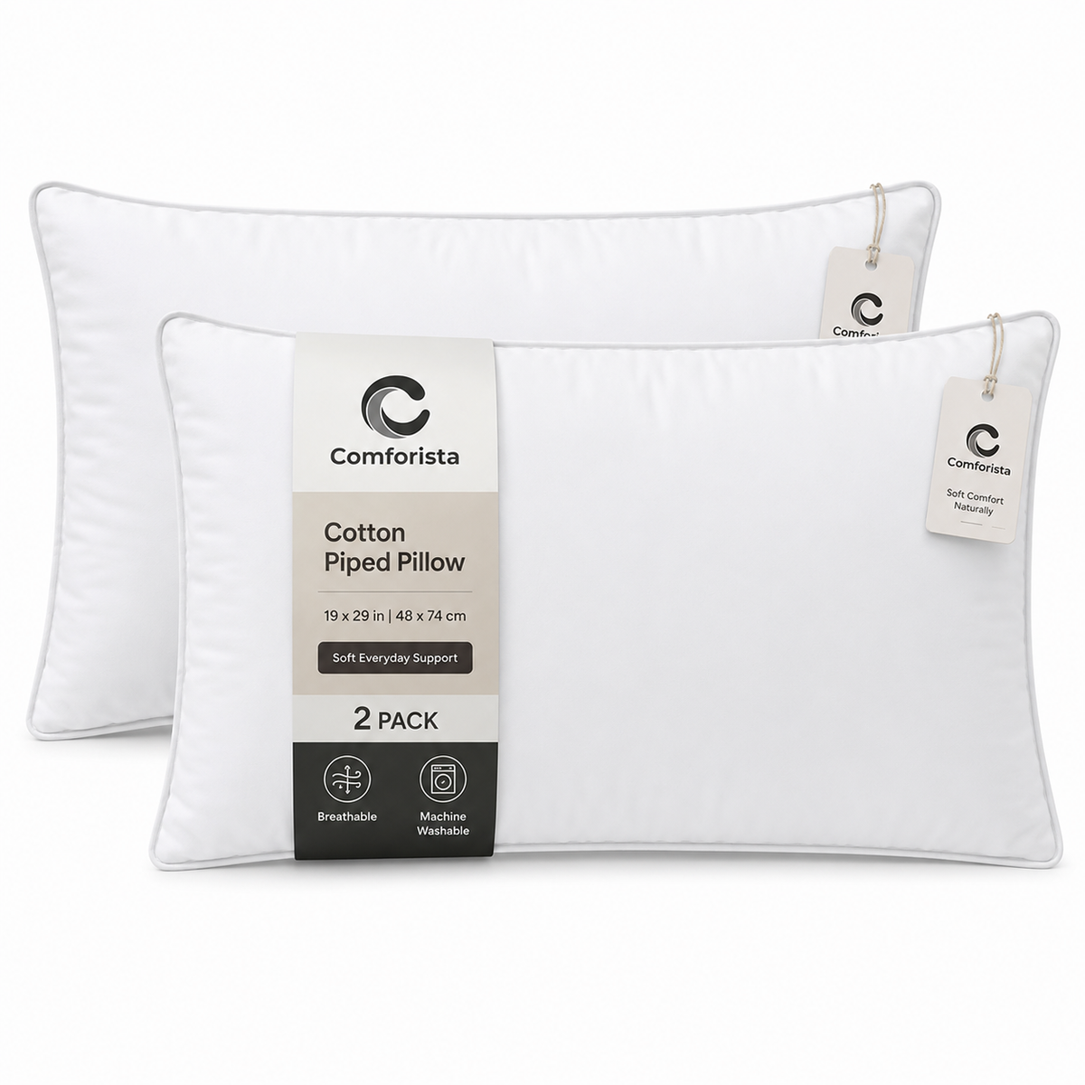 Comforista Piped Edge Bed Pillows Pack of 2