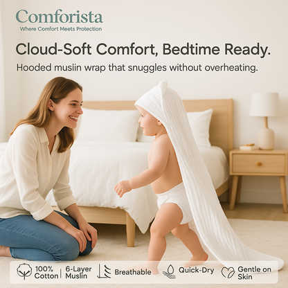 Comforista Muslin Hooded Baby Towels Set of 2  Pink Baby Bath Towel 32x32 Inches Ultra Soft, Absorbent, Quick Dry, Gentle on Newborn Skin, Perfect Baby Shower Gift, No Shrink, Fits Infants & Toddlers