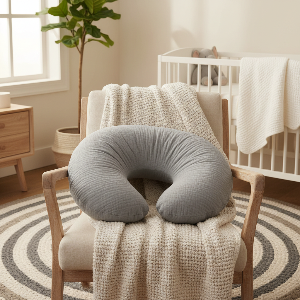 Comforista Ergonomic Nursing Pillow Grey Muslin