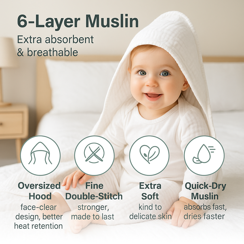 Comforista Muslin Hooded Baby Towels Set of 2  Pink Baby Bath Towel 32x32 Inches Ultra Soft, Absorbent, Quick Dry, Gentle on Newborn Skin, Perfect Baby Shower Gift, No Shrink, Fits Infants & Toddlers