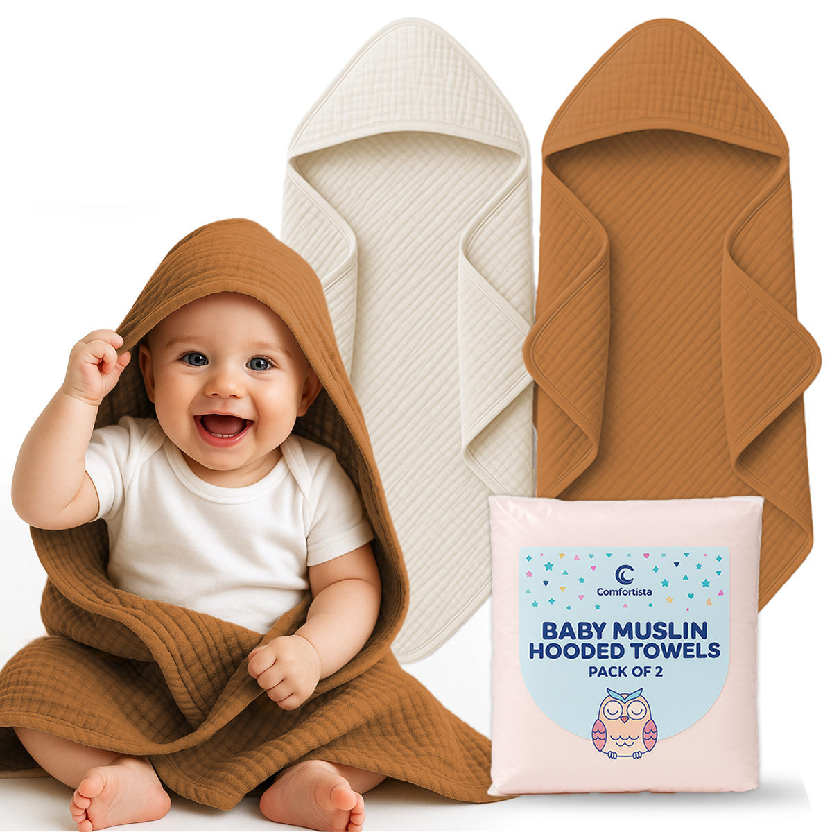 Comforista Muslin Hooded Baby Towels Set of 2
